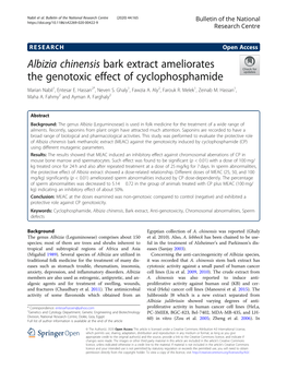 Albizia Chinensis Bark Extract Ameliorates the Genotoxic Effect of Cyclophosphamide Marian Nabil1, Entesar E