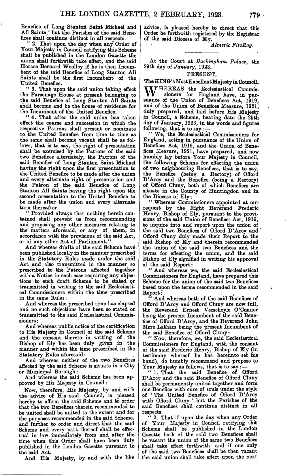 The London Gazette, 2 February, 1923