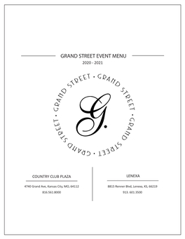 Grand Street Event Menu 2020 - 2021