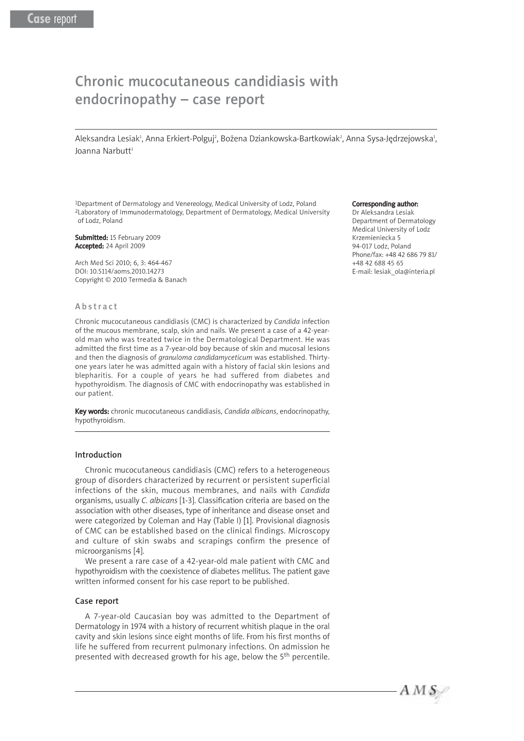 Chronic Mucocutaneous Candidiasis with Endocrinopathy – Case Report