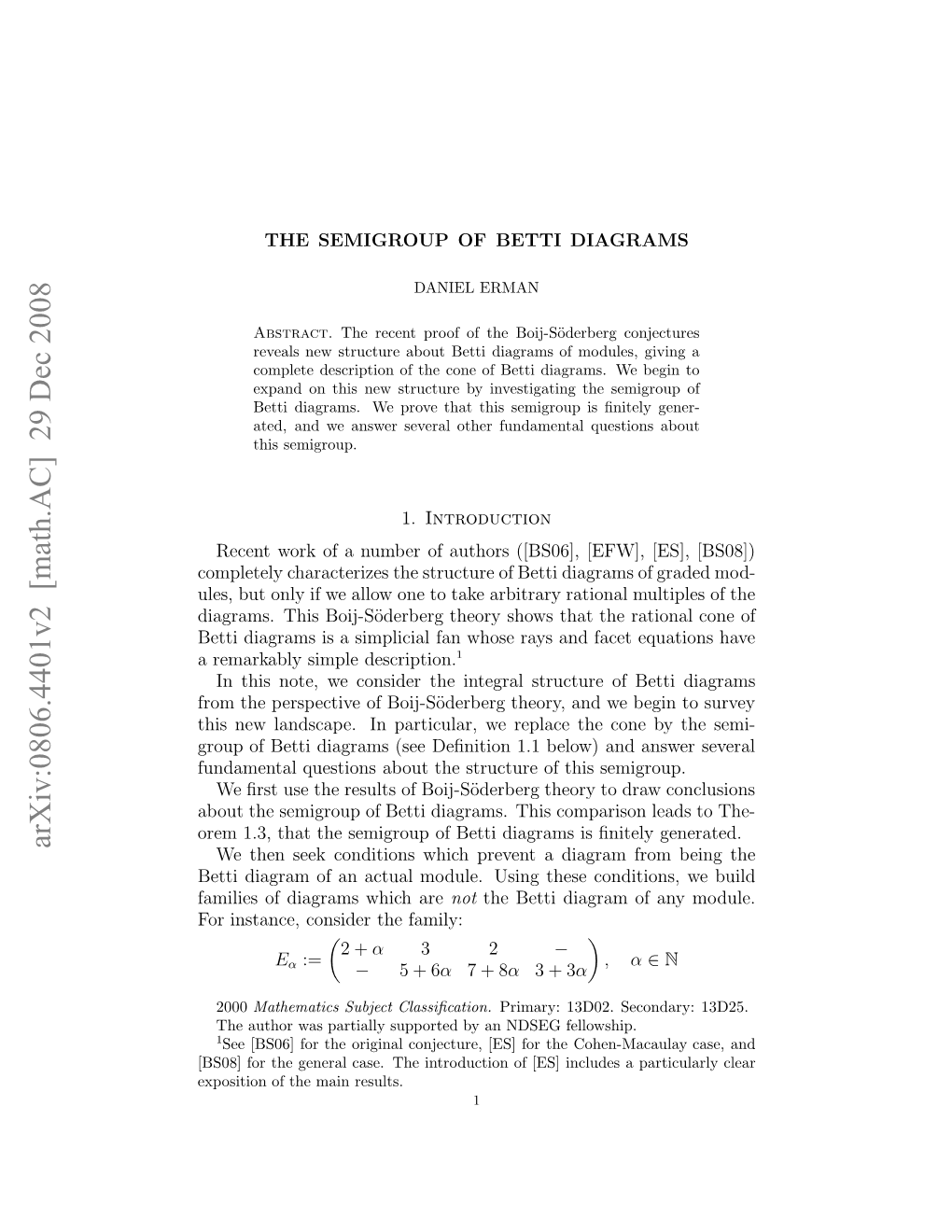 The Semigroup of Betti Diagrams