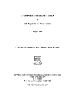 INFORMATION in MECHANISM DESIGN by Dirk Bergemann And