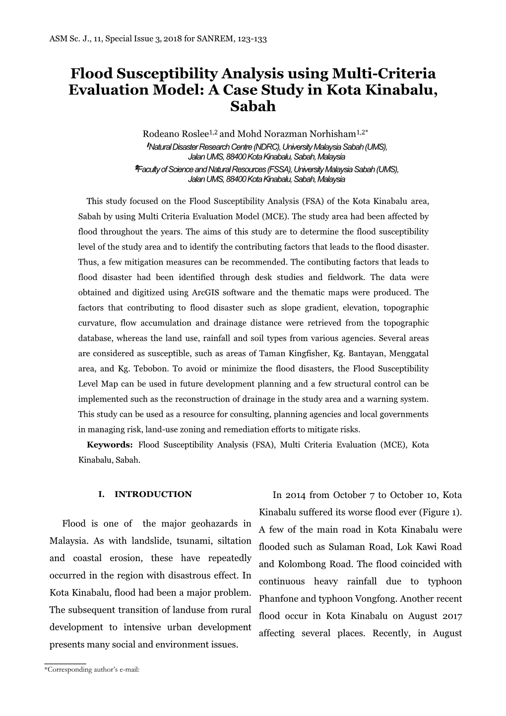 Flood Susceptibility Analysis Using Multi-Criteria Evaluation Model: a Case Study in Kota Kinabalu, Sabah