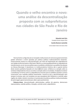 Uma Análise Da Descentralização Proposta Com As Subprefeituras Nas Cidades De São Paulo E Rio De Janeiro