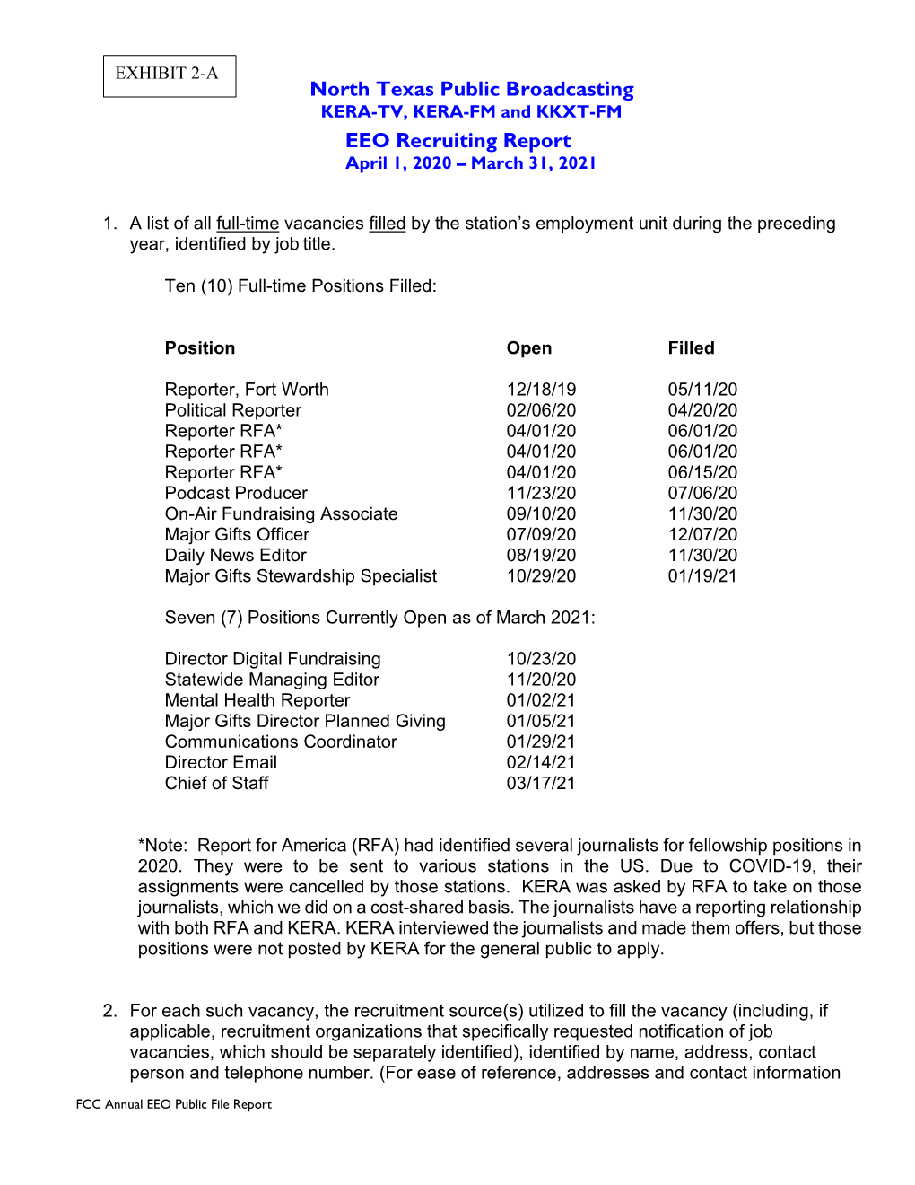 EEO Recruitment Report April 1, 2020 – March 31, 2021