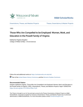 Those Who Are Compelled to Be Employed: Women, Work, and Education in the Powell Family of Virginia