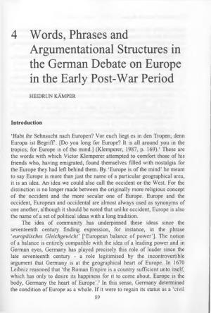 4 Words, Phrases and Argumentational Structures in the German Debate on Europe in the Early Post-War Period
