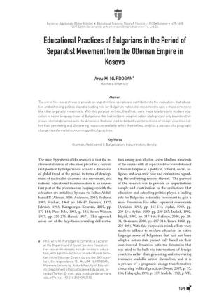 Educational Practices of Bulgarians in the Period of Separatist Movement from the Ottoman Empire in Kosovo