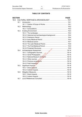 Table of Contents Section Page 18.0 Cultural Heritage