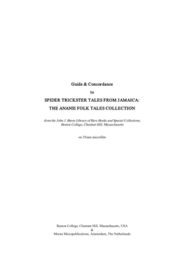 Guide & Concordance to SPIDER TRICKSTER TALES from JAMAICA