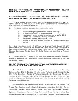 III(B)(A). COMMONWEALTH PARLIAMENTARY ASSOCIATION RELATED EVENTS from JUNE 2014 to JANUARY 2019