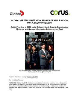 Global Greenlights High Stakes Drama Ransom for a Second Season