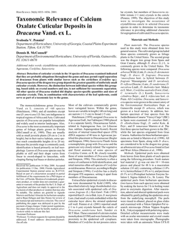 Taxonomic Relevance of Calcium Oxalate Cuticular Deposits in Dracaena Vand. Ex L
