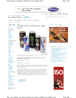 Energy Drinks: a Dangerous, Edgy Buzz? - Los Angeles Times Page 1 of 4