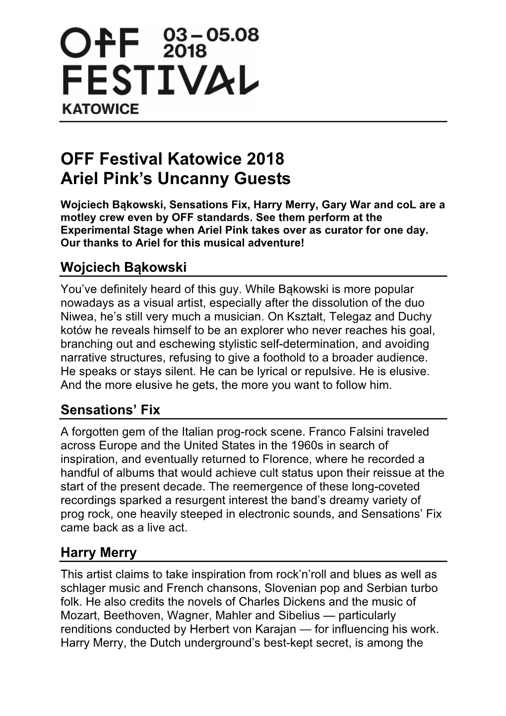 OFF Festival Katowice 2018 Ariel Pink's Uncanny Guests