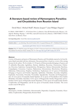 A Literature-Based Review of Hymenoptera Parasitica