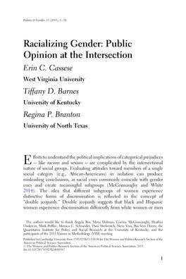 Racializing Gender: Public Opinion at the Intersection Erin C