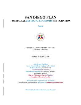 SAN DIEGO PLAN for RACIAL and SOCIO-ECONOMIC INTEGRATION
