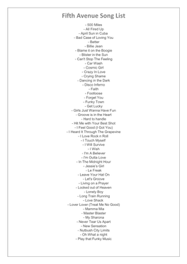 Fifth Avenue Song List