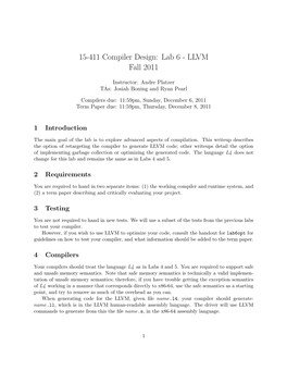 15-411 Compiler Design: Lab 6 - LLVM Fall 2011