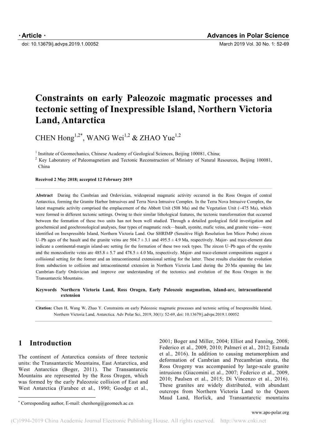 Constraints on Early Paleozoic Magmatic Processes and Tectonic Setting of Inexpressible Island, Northern Victoria Land, Antarctica