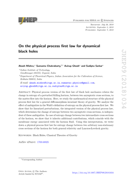 On the Physical Process First Law for Dynamical Black Holes