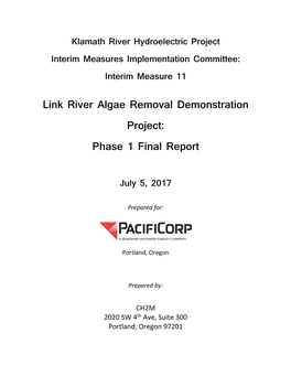 Link River Algae Removal Demonstration Project: Phase 1 Final Report