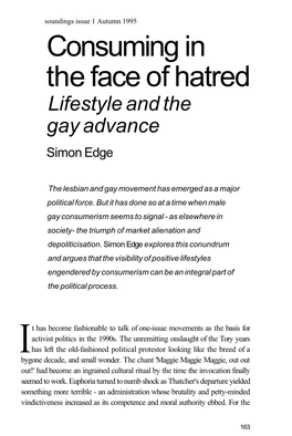 Consuming in the Face of Hatred Lifestyle and the Gay Advance Simon Edge