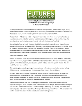 Statement by Futures Without Violence on the Brutal Murder of George Floyd & Resources for Action