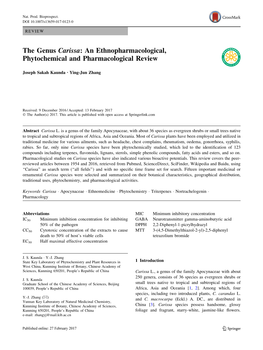 The Genus Carissa: an Ethnopharmacological, Phytochemical and Pharmacological Review