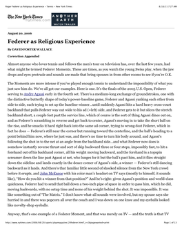 Roger Federer As Religious Experience - Tennis - New York Times 8/18/11 7:27 AM