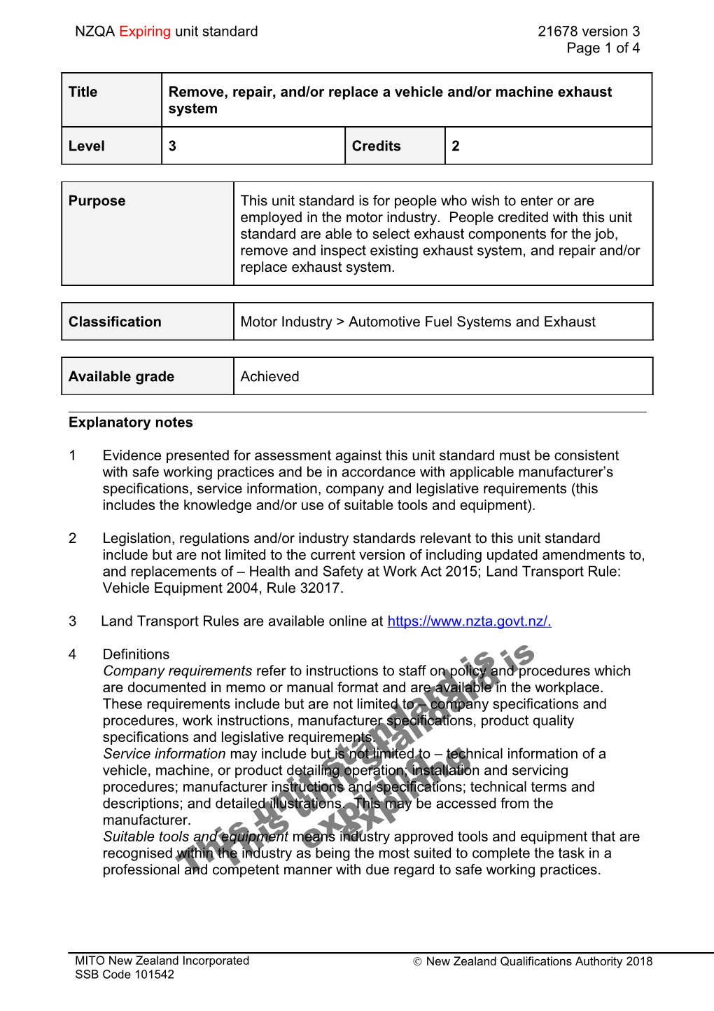 21678 Remove, Repair, And/Or Replace a Vehicle And/Or Machine Exhaust System