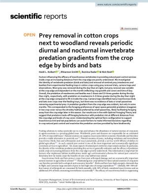 Prey Removal in Cotton Crops Next to Woodland Reveals Periodic Diurnal and Nocturnal Invertebrate Predation Gradients from the Crop Edge by Birds and Bats Heidi L
