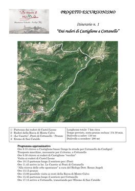 PROGETTO ESCURSIONISMO Itinerario N. 1 “Dai Ruderi Di Castiglione a Cottanello”