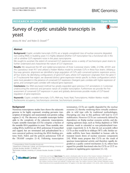 Survey of Cryptic Unstable Transcripts in Yeast Jessica M