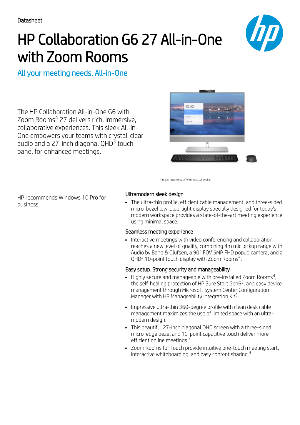 HP Collaboration G6 27 All-In-One with Zoom Rooms All Your Meeting Needs