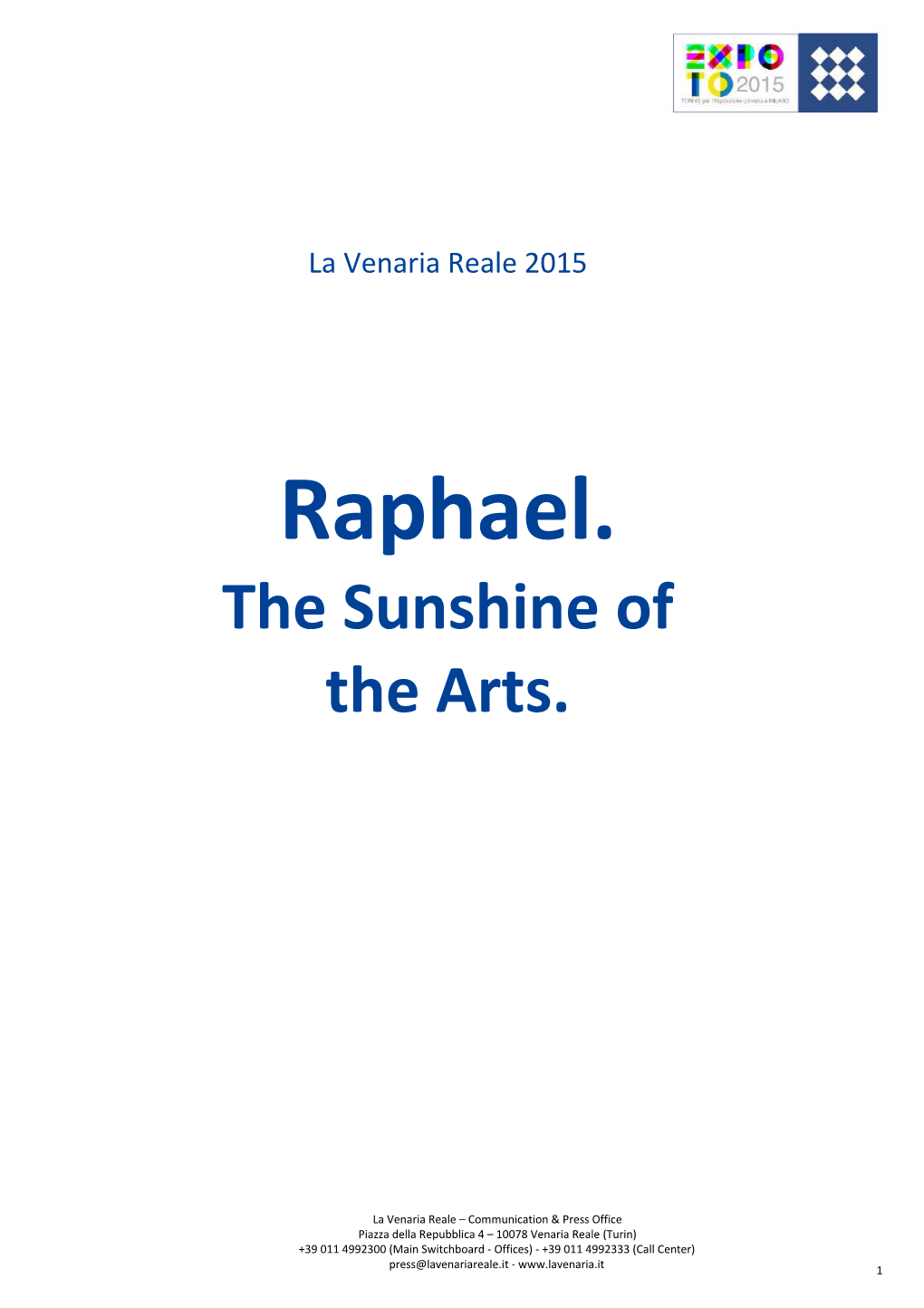 La Venaria Reale 2015 Raffaello Il Sole Delle Arti.Pub