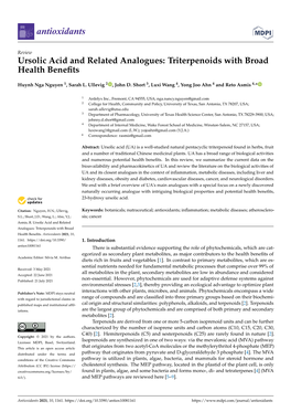 Ursolic Acid and Related Analogues: Triterpenoids with Broad Health Beneﬁts