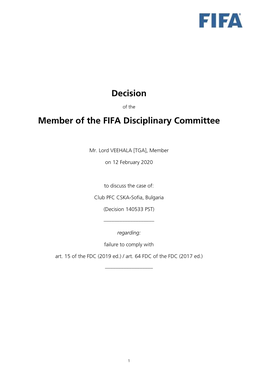Decision Member of the FIFA Disciplinary Committee