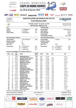 AUDI FIS ALPINE SKI WORLD CUP 2011/12 Crans-Montana (SUI)