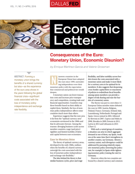 Consequences of the Euro: Monetary Union, Economic Disunion?