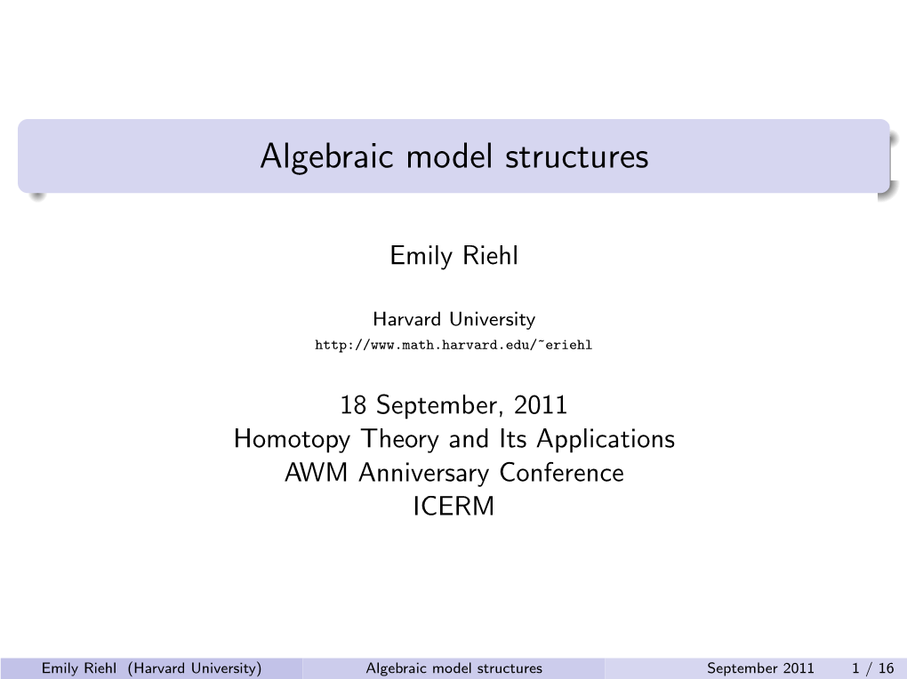 Algebraic Model Structures