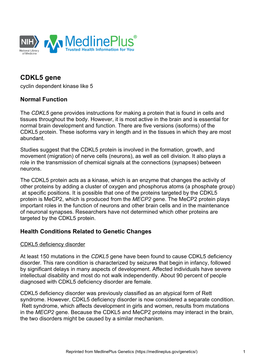 CDKL5 Gene Cyclin Dependent Kinase Like 5