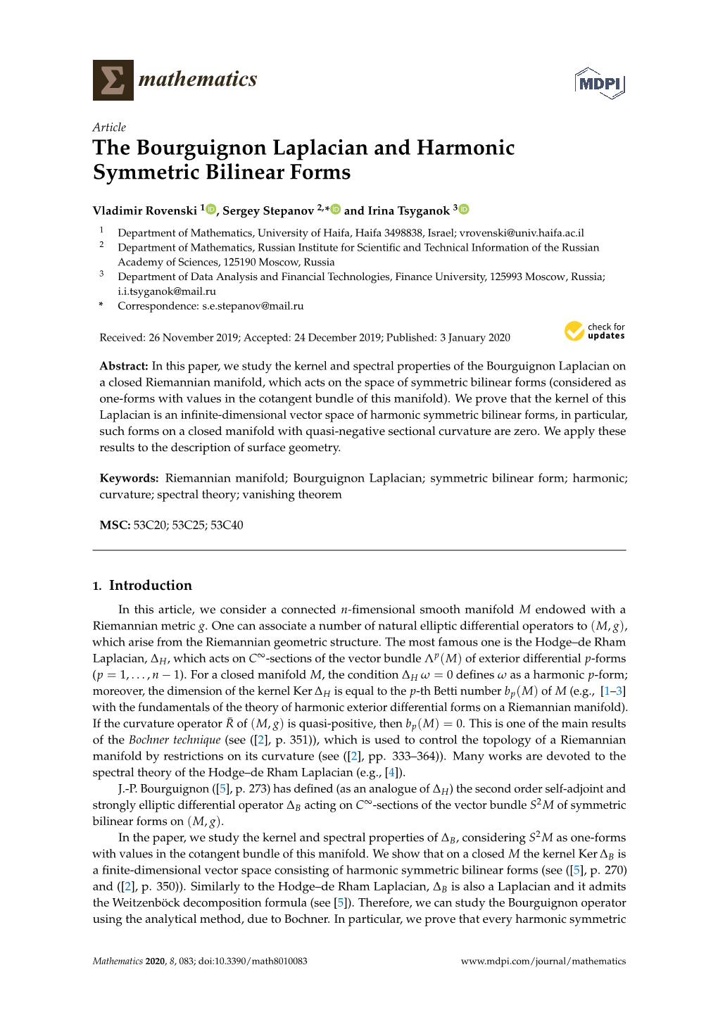 The Bourguignon Laplacian and Harmonic Symmetric Bilinear Forms