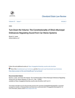 The Constitutionality of Ohio's Municipal Ordinances Regulating Sound from Car Stereo Systems