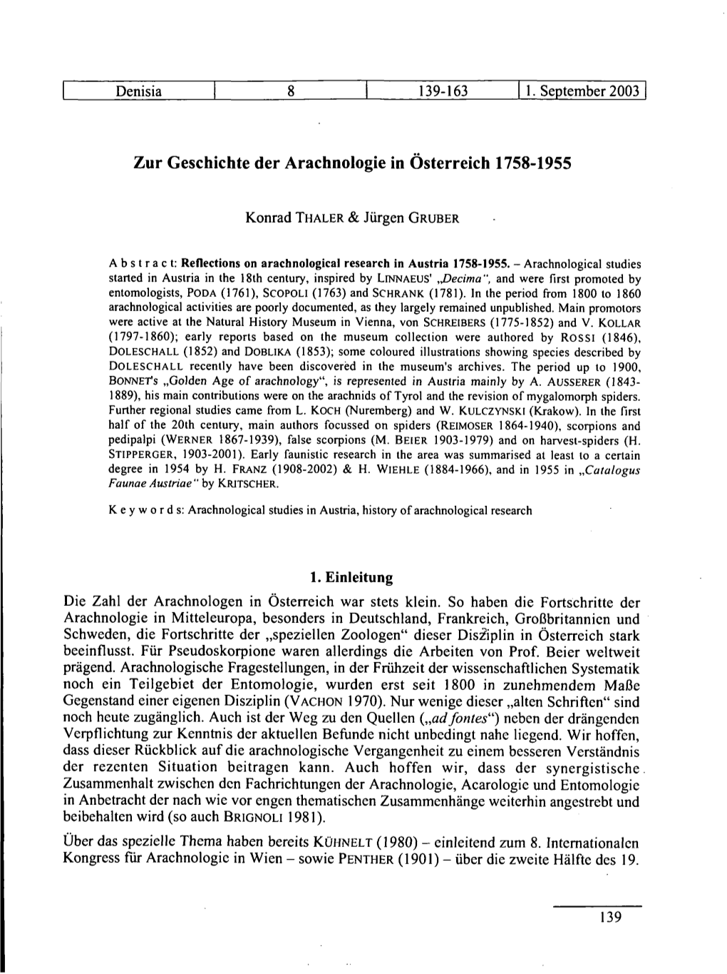 Zur Geschichte Der Arachnologie in Österreich 1758-1955