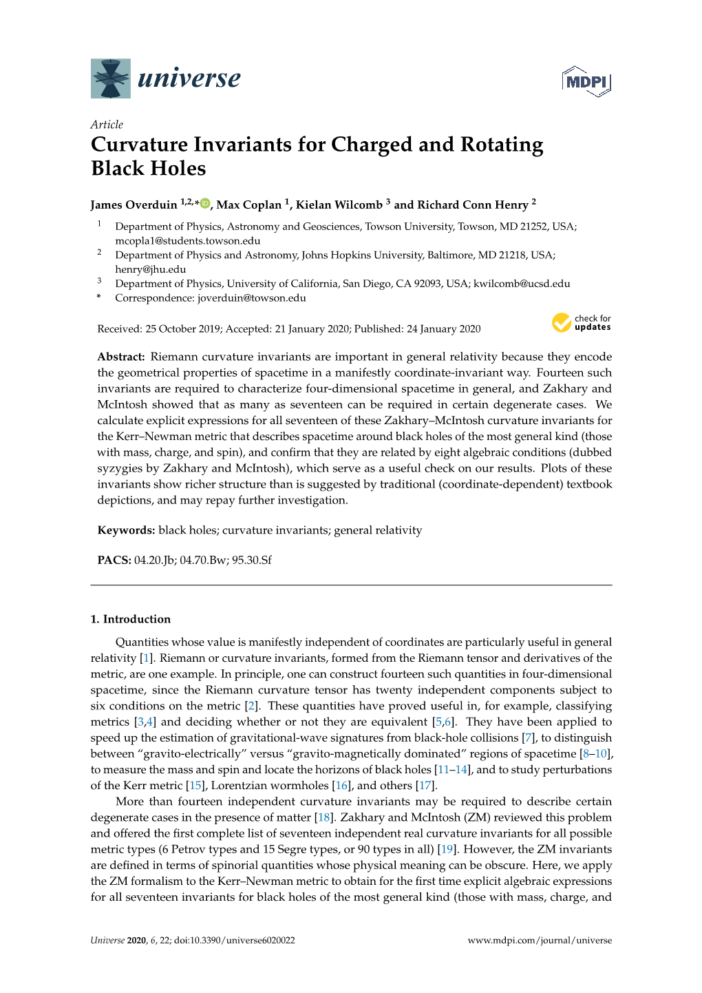 Curvature Invariants for Charged and Rotating Black Holes