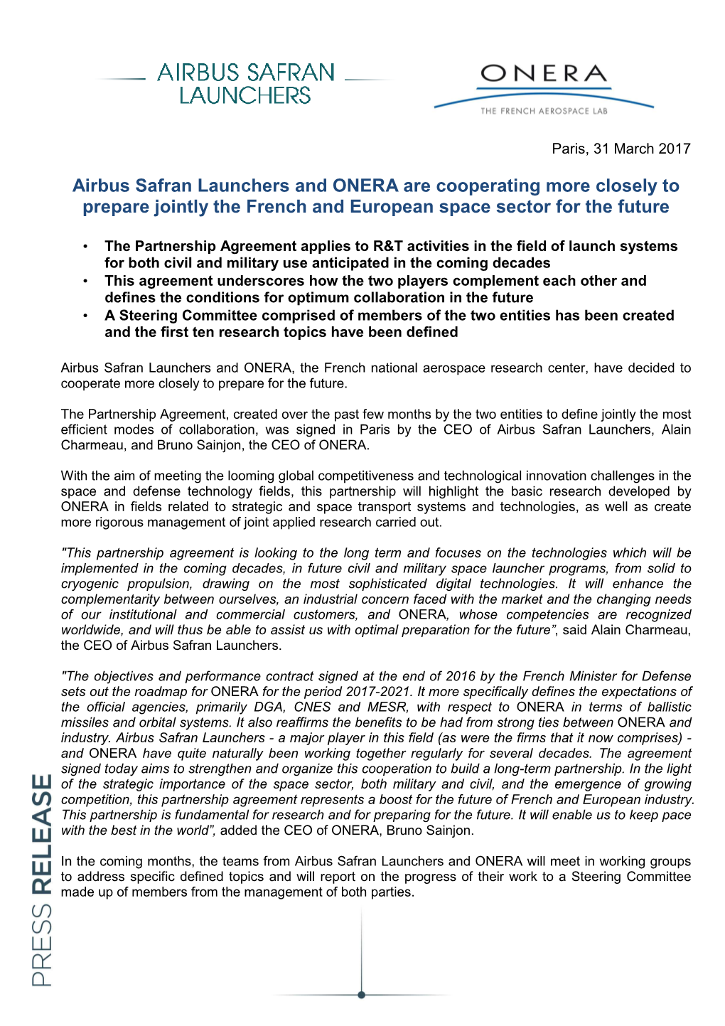 Airbus Safran Launchers and ONERA Are Cooperating More Closely to Prepare Jointly the French and European Space Sector for the Future