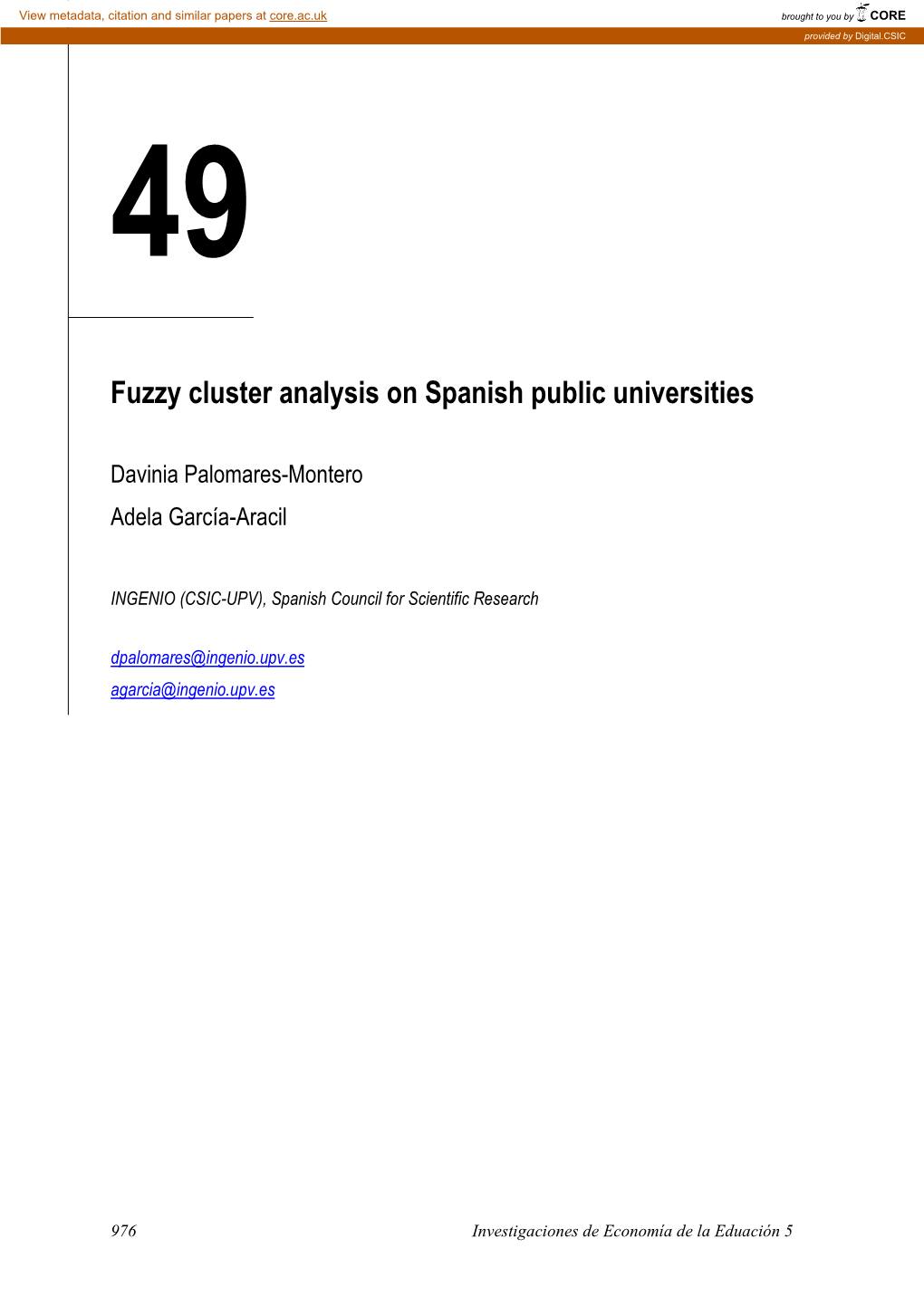 Fuzzy Cluster Analysis on Spanish Public Universities