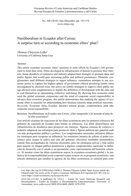 Neoliberalism in Ecuador After Correa: a Surprise Turn Or According to Economic Elites’ Plan?